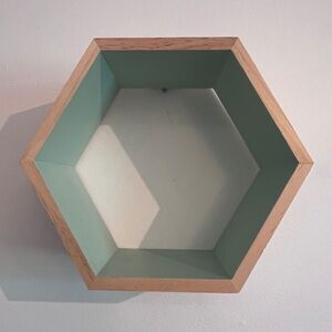Hexagonal Wooden Wall Shelf - mint green. 3 available